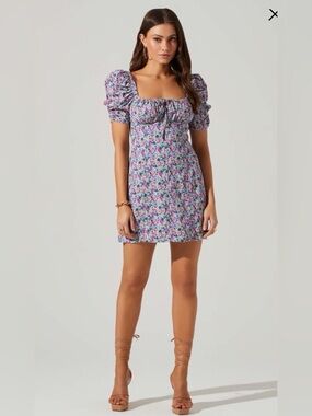 ASTR The Label Floral Puff Sleeve Mini Dress Square
Neck Multicolor Size L
